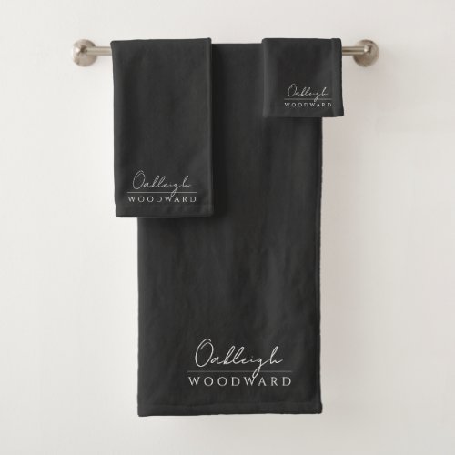 Monogram Elegant Minimal Black  Bath Towel Set