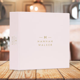 Monogram Elegant Minimal Blush Pink and Gold 3 Ring Binder