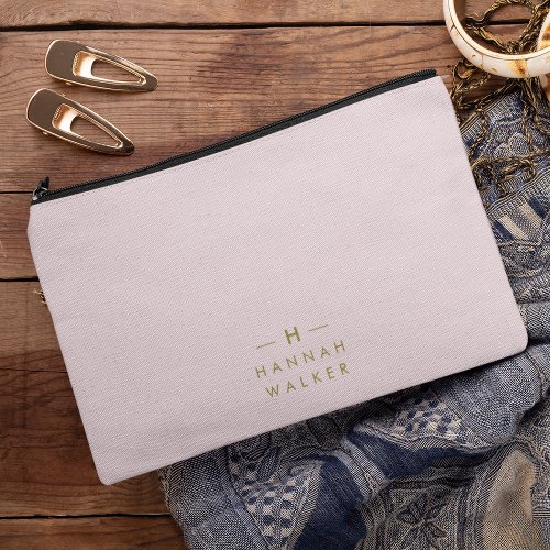 Monogram Elegant Minimal Blush Pink and Gold Accessory Pouch