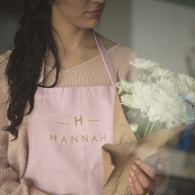 Monogram Elegant Minimal Blush Pink and Gold Apron (Creator Uploaded)