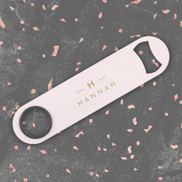 Monogram Elegant Minimal Blush Pink and Gold Bar Key