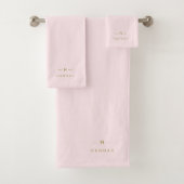 Monogram Elegant Minimal Blush Pink and Gold Bath Towel Set (Insitu)