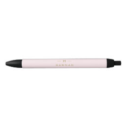 Monogram Elegant Minimal Blush Pink and Gold Black Ink Pen