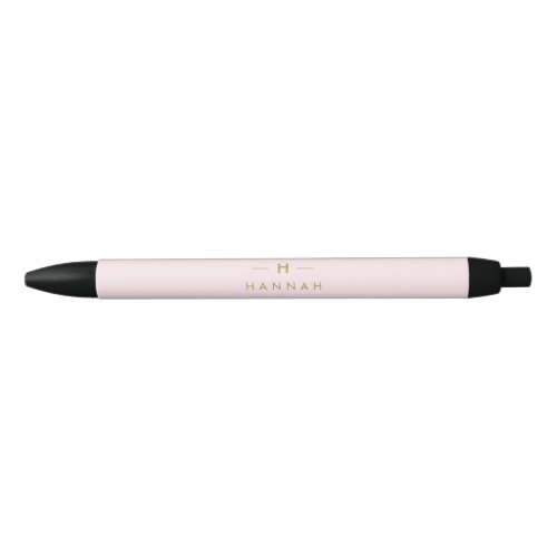 Monogram Elegant Minimal Blush Pink and Gold Black Ink Pen