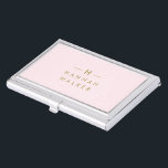 Monogram Elegant Minimal Blush Pink and Gold Business Card Case<br><div class="desc">A simple stylish custom monogram design in a gold modern minimalist typography on an elegant pastel blush pink background. The monogram initials and name can easily be personalized along with the feature line to make a design as unique as you are! The perfect bespoke gift or accessory for any occasion....</div>