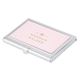 Monogram Elegant Minimal Blush Pink and Gold Business Card Case