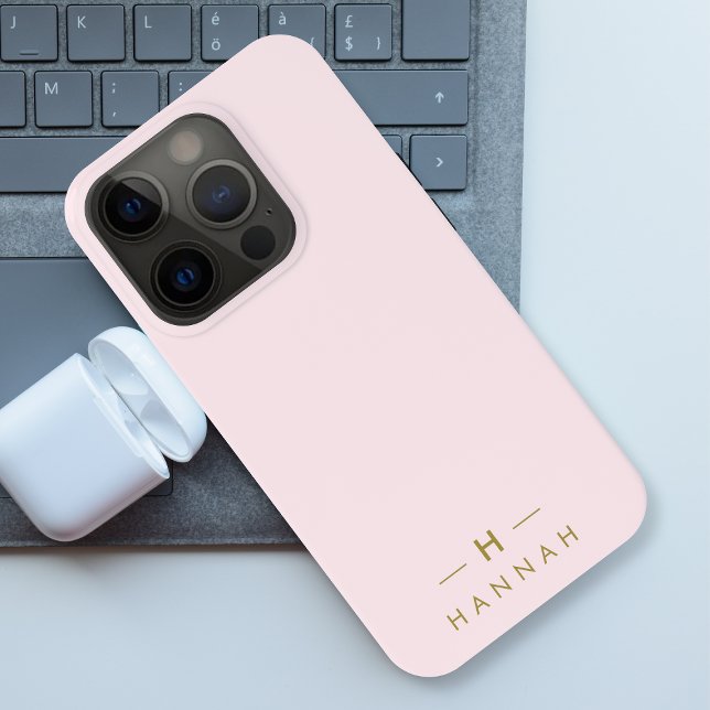 Monogram Elegant Minimal Blush Pink and Gold Case-Mate iPhone Case (Creator Uploaded)