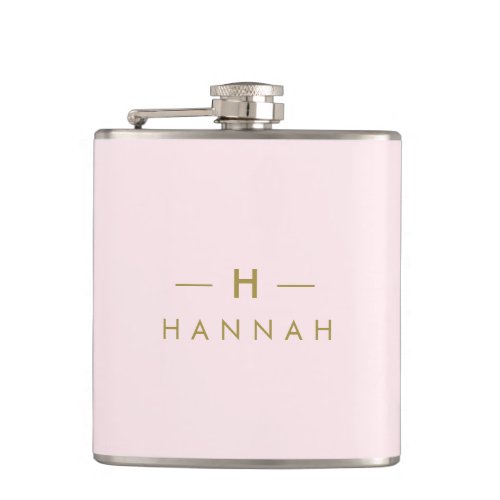 Monogram Elegant Minimal Blush Pink and Gold Flask
