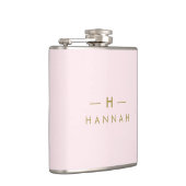 Monogram Elegant Minimal Blush Pink and Gold Flask (Right)