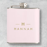 Monogram Elegant Minimal Blush Pink and Gold Flask<br><div class="desc">A simple stylish custom monogram design in a gold modern minimalist typography on an elegant pastel blush pink background. The monogram initials and name can easily be personalized along with the feature line to make a design as unique as you are! The perfect bespoke gift or accessory for any occasion....</div>