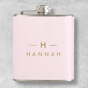 Monogram Elegant Minimal Blush Pink and Gold Flask