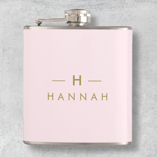 Monogram Elegant Minimal Blush Pink and Gold Flask (Creator Uploaded)