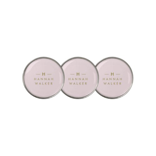 Monogram Elegant Minimal Blush Pink and Gold Golf Ball Marker