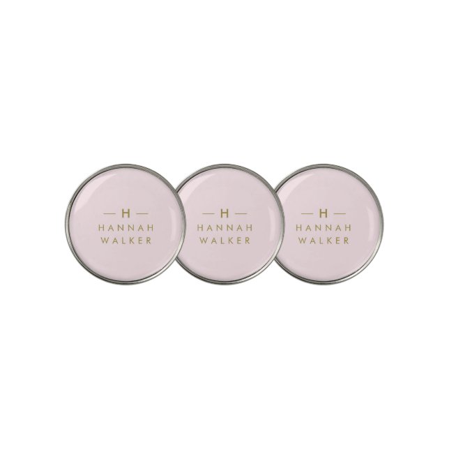 Monogram Elegant Minimal Blush Pink and Gold Golf Ball Marker (3 Up)