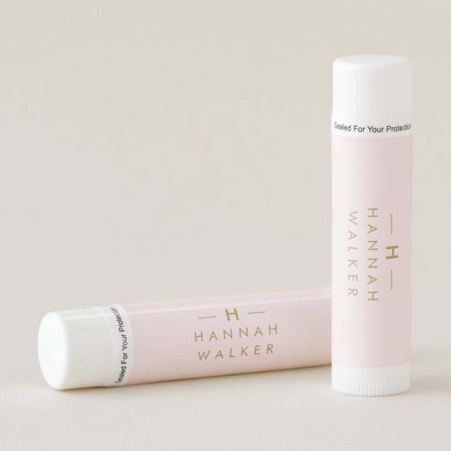 Monogram Elegant Minimal Blush Pink and Gold Lip Balm (Front)