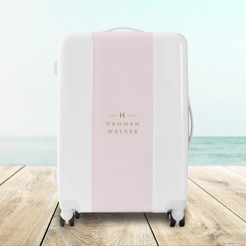 Monogram Elegant Minimal Blush Pink and Gold Luggage