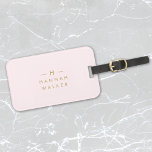 Monogram Elegant Minimal Blush Pink and Gold Luggage Tag<br><div class="desc">A simple stylish custom monogram design in a gold modern minimalist typography on an elegant pastel blush pink background. The monogram initials and name can easily be personalized along with the feature line to make a design as unique as you are! The perfect bespoke gift or accessory for any occasion....</div>