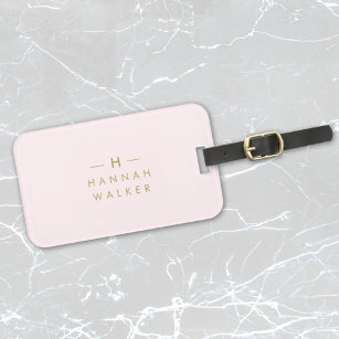 Monogram Elegant Minimal Blush Pink and Gold Luggage Tag