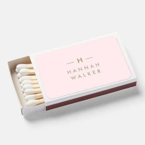 Monogram Elegant Minimal Blush Pink and Gold Matchboxes