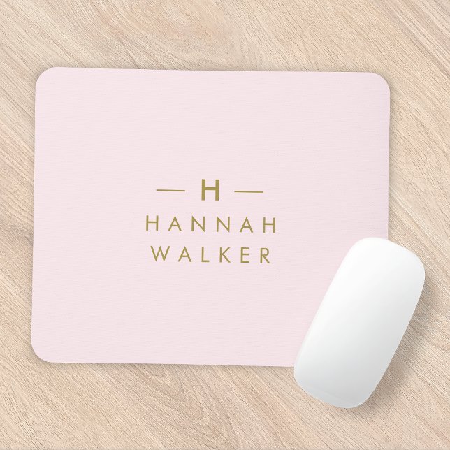 Monogram Elegant Minimal Blush Pink and Gold Mouse Pad (Creator Uploaded)