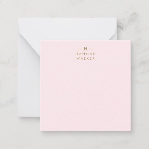 Monogram Elegant Minimal Blush Pink and Gold Note Card