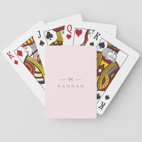 Monogram Elegant Minimal Blush Pink and Gold Playing Cards