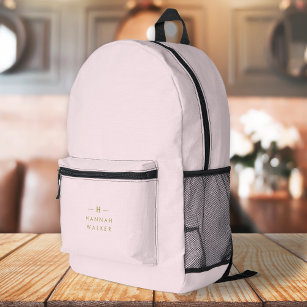 Monogram Elegant Minimal Blush Pink and Gold Printed Backpack