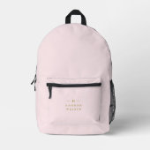 Monogram Elegant Minimal Blush Pink and Gold Printed Backpack (Front)