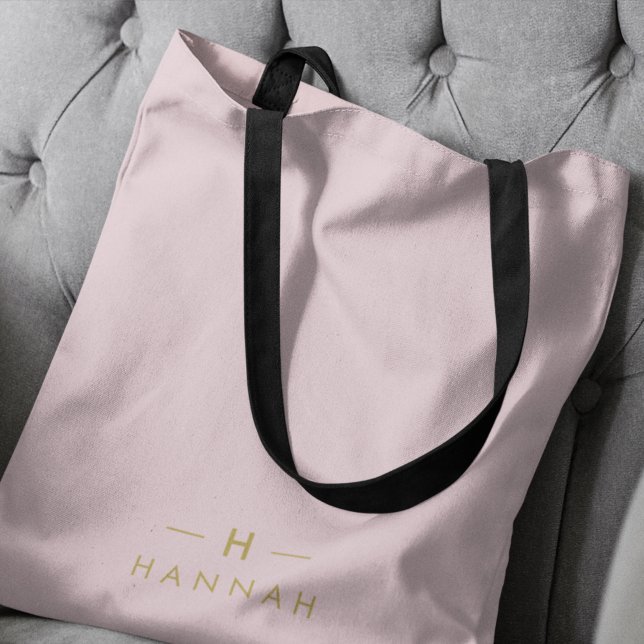 Monogram Elegant Minimal Blush Pink and Gold Tote Bag (Creator Uploaded)