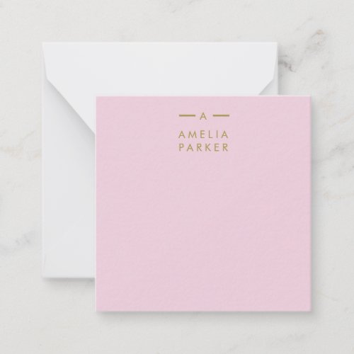Monogram Elegant Minimal Blush Pink Gold Note Card