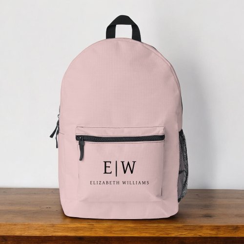 Monogram Elegant Minimal Blush Pink Printed Backpack