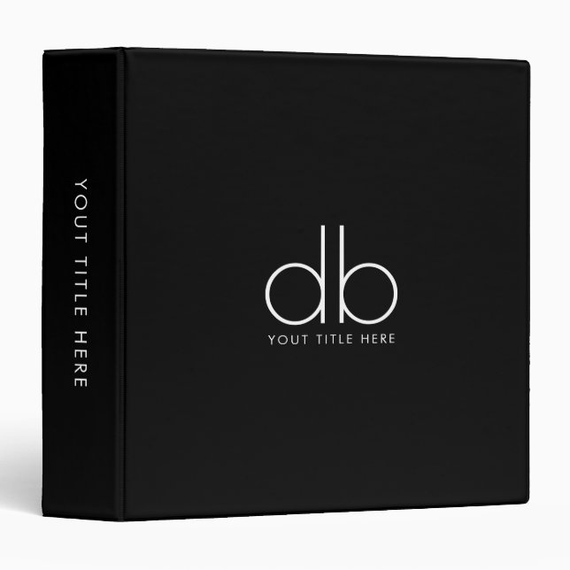 Monogram Elegant Minimal Classic Modern Black 3 Ring Binder (Front/Spine)