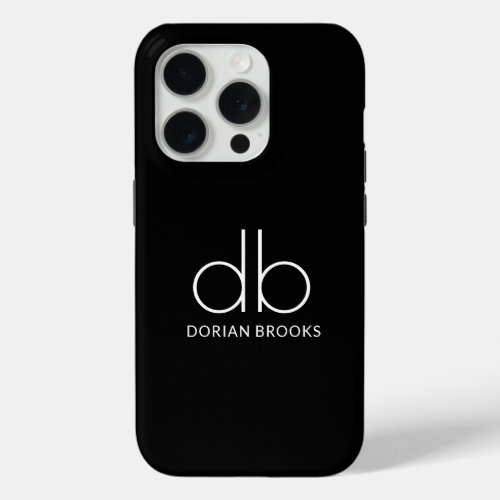 Monogram Elegant Minimal Classic Modern Black iPhone 15 Pro Case