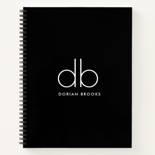 Monogram Elegant Minimal Classic Modern Black Notebook