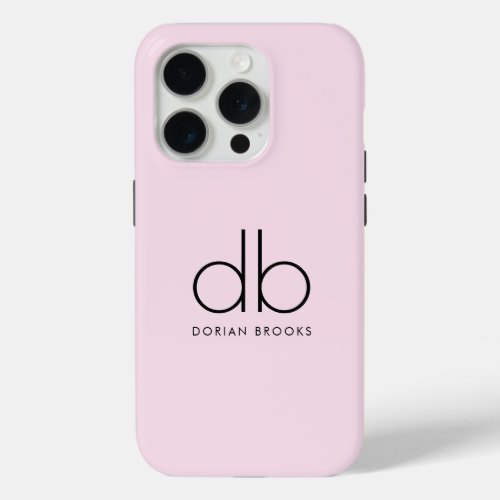 Monogram Elegant Minimal Classic Modern Blush Pink iPhone 15 Pro Case
