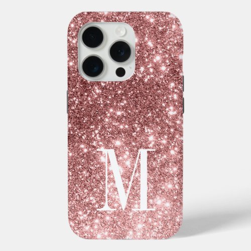 Monogram Elegant Minimal Gold Rose Glitter Foil iPhone 15 Pro Case