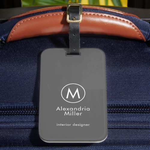 Monogram Elegant Minimal Gray Luggage Tag
