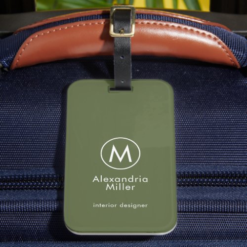 Monogram Elegant Minimal Olive Luggage Tag