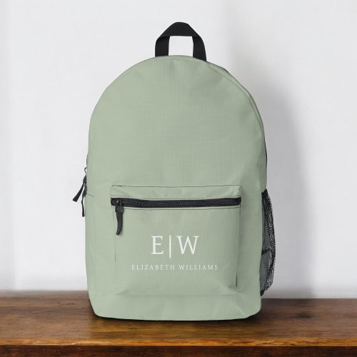 Monogram Elegant Minimal Sage Green Printed Backpack