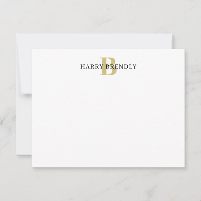 Monogram Elegant Minimal Stylish Flat Note Card (Front)
