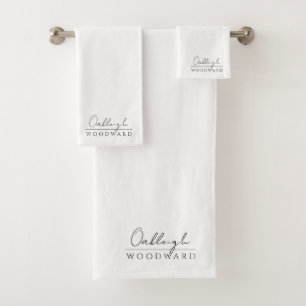 Monogram Elegant Minimal White Bath Towel Set
