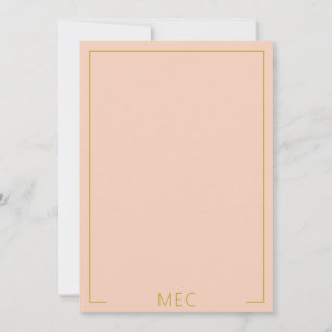 Monogram Elegant Minimalist Peach Rose & Gold Note Card