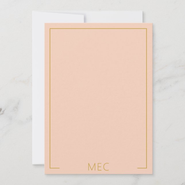Monogram Elegant Minimalist Peach Rose & Gold Note Card (Front)