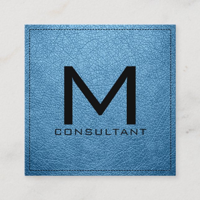 Monogram Elegant Modern Aero Leather Square Business Card (Front)