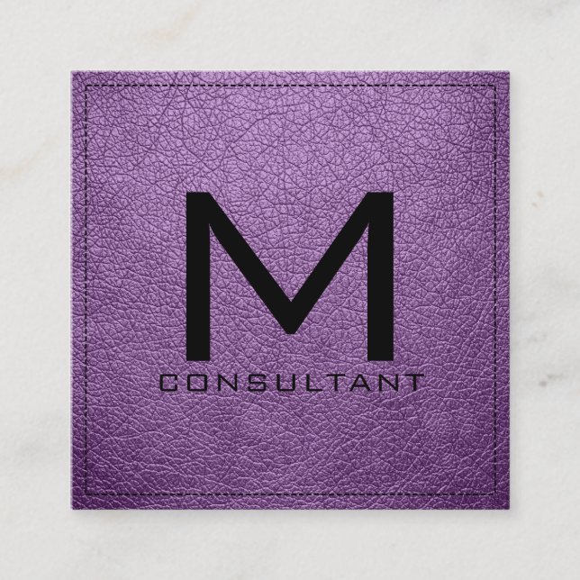 Monogram Elegant Modern African Violet Leather Square Business Card (Front)