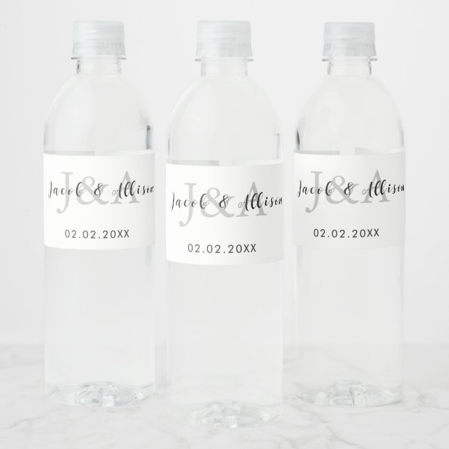 monogram elegant modern bar wedding favor water bottle label (Bottles)