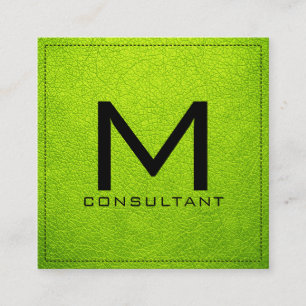 Monogram Elegant Modern Bitter Lime Leather Square Business Card