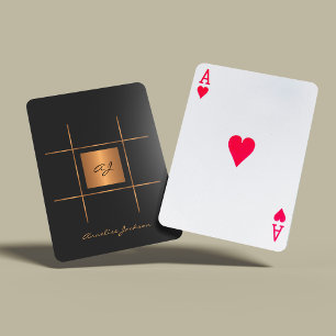 Monogram elegant modern black gold stylish name poker cards