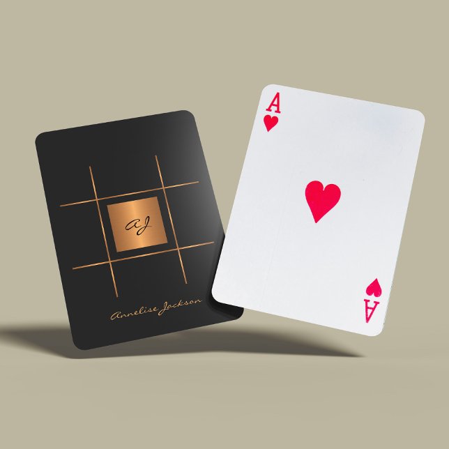 Monogram elegant modern black gold stylish name poker cards (Creator Uploaded)