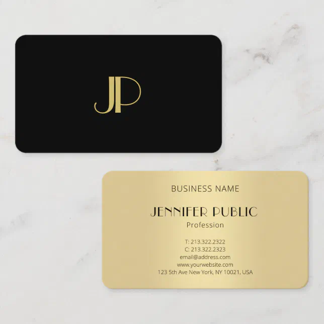 Monogram Elegant Modern Black Gold Template Business Card | Zazzle